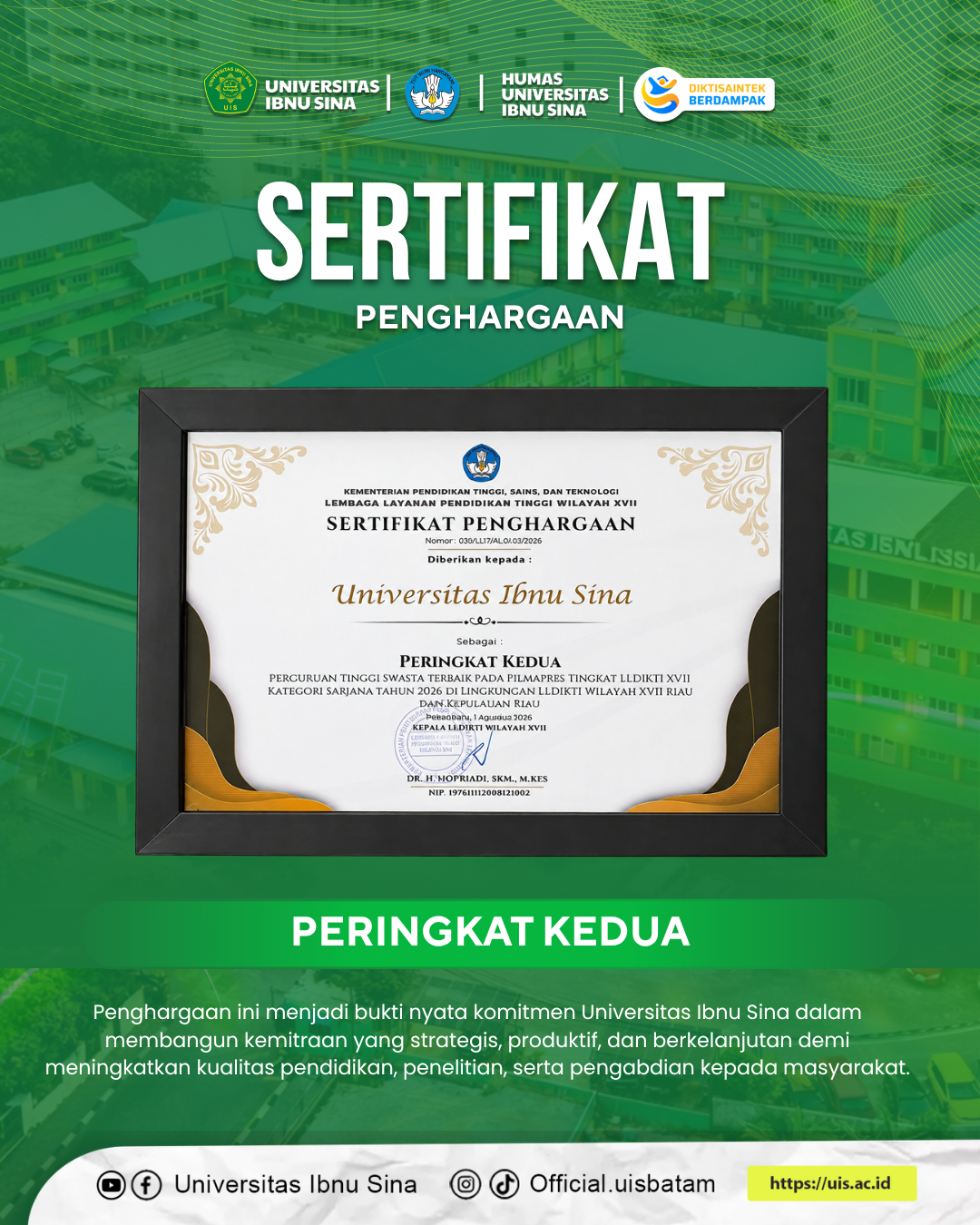 UIS Raih Peringkat Kedua PILMAPRES 2026 Tingkat LLDIKTI Wilayah XVII